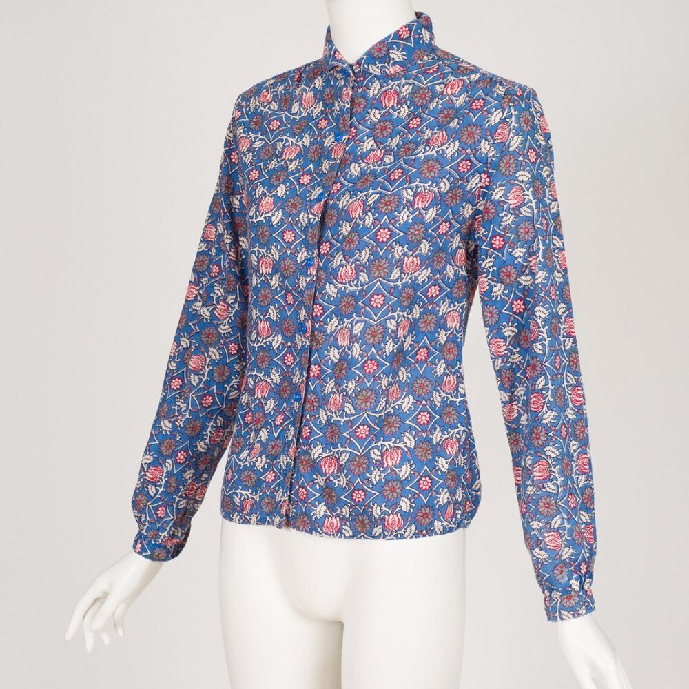 1970s Vintage "Kani" Indian Cotton Floral Print Button-Up Shirt Sz S